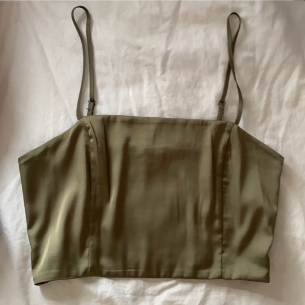 Green Satin Crop Top